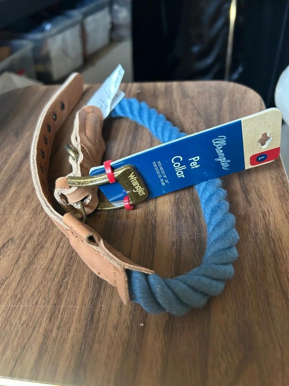 Wrangler Blue Rope Leather Trim Pet Collar NEW Size Large 18”-24” 50-90 lbs